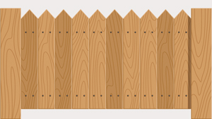 Wooden fence with pointed top, featuring a natural wood grain texture, suitable for outdoor decoration or privacy.