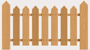 Wooden picket fence design with pointed tops and a light wood finish, showcasing a simple and classic style. Ideal for enhancing outdoor spaces.